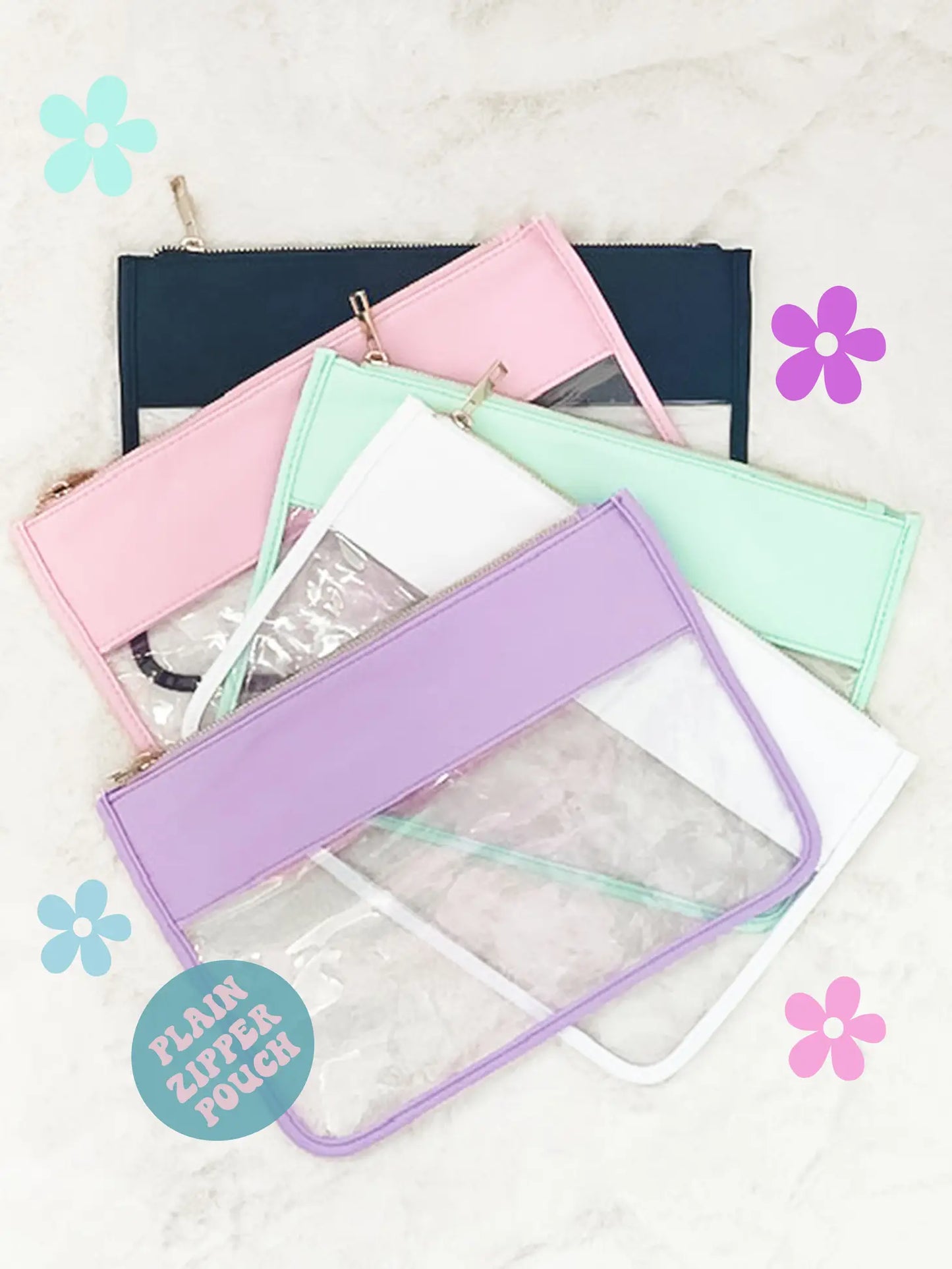 Clear Zipper Pouch, Clear Zipper Bag Navy Blue