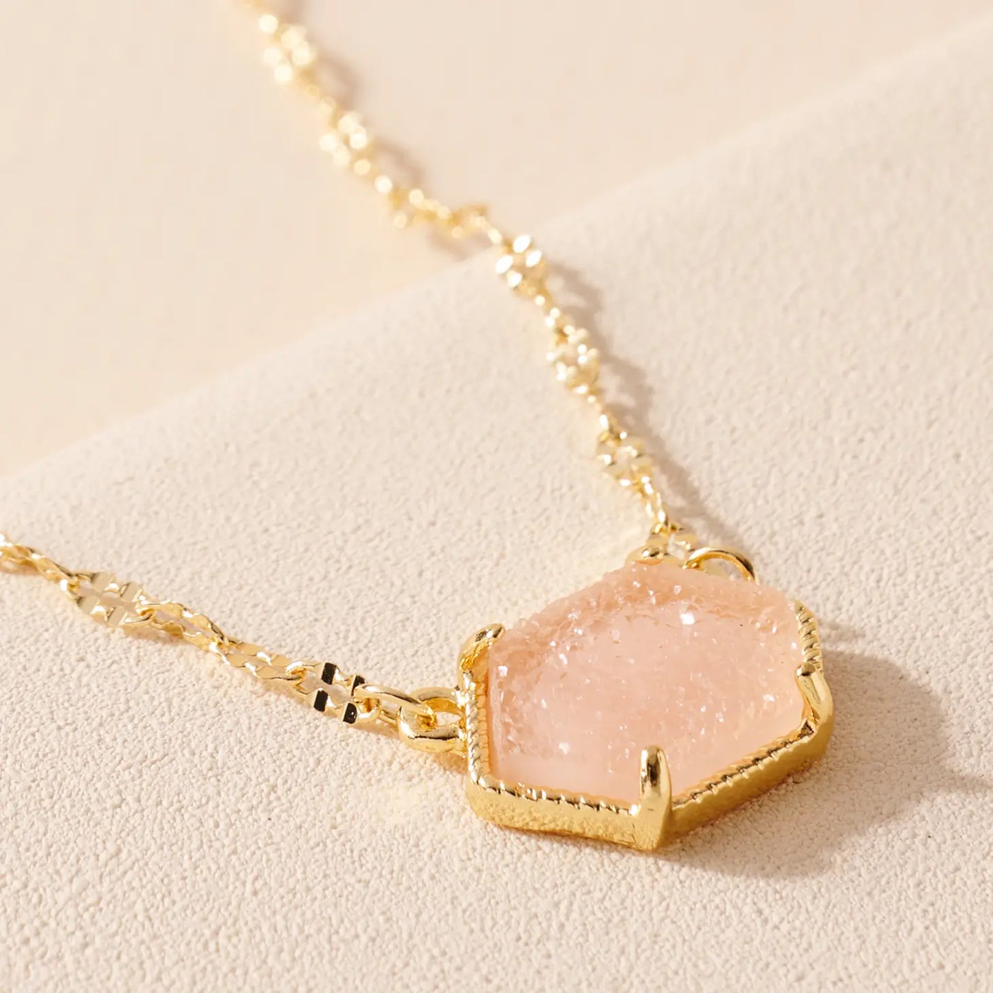 Hexagon Druzy Charm Necklace OPK