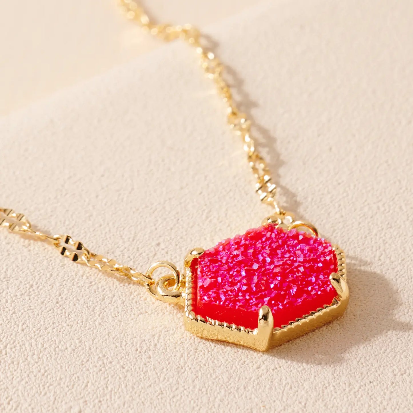 Hexagon Druzy Charm Necklace RDAB