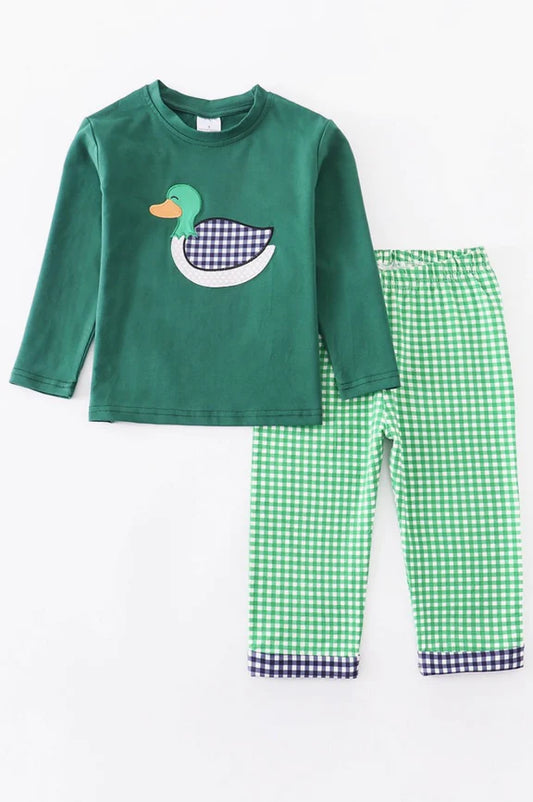 Green Duck Applique Boy Pants Set