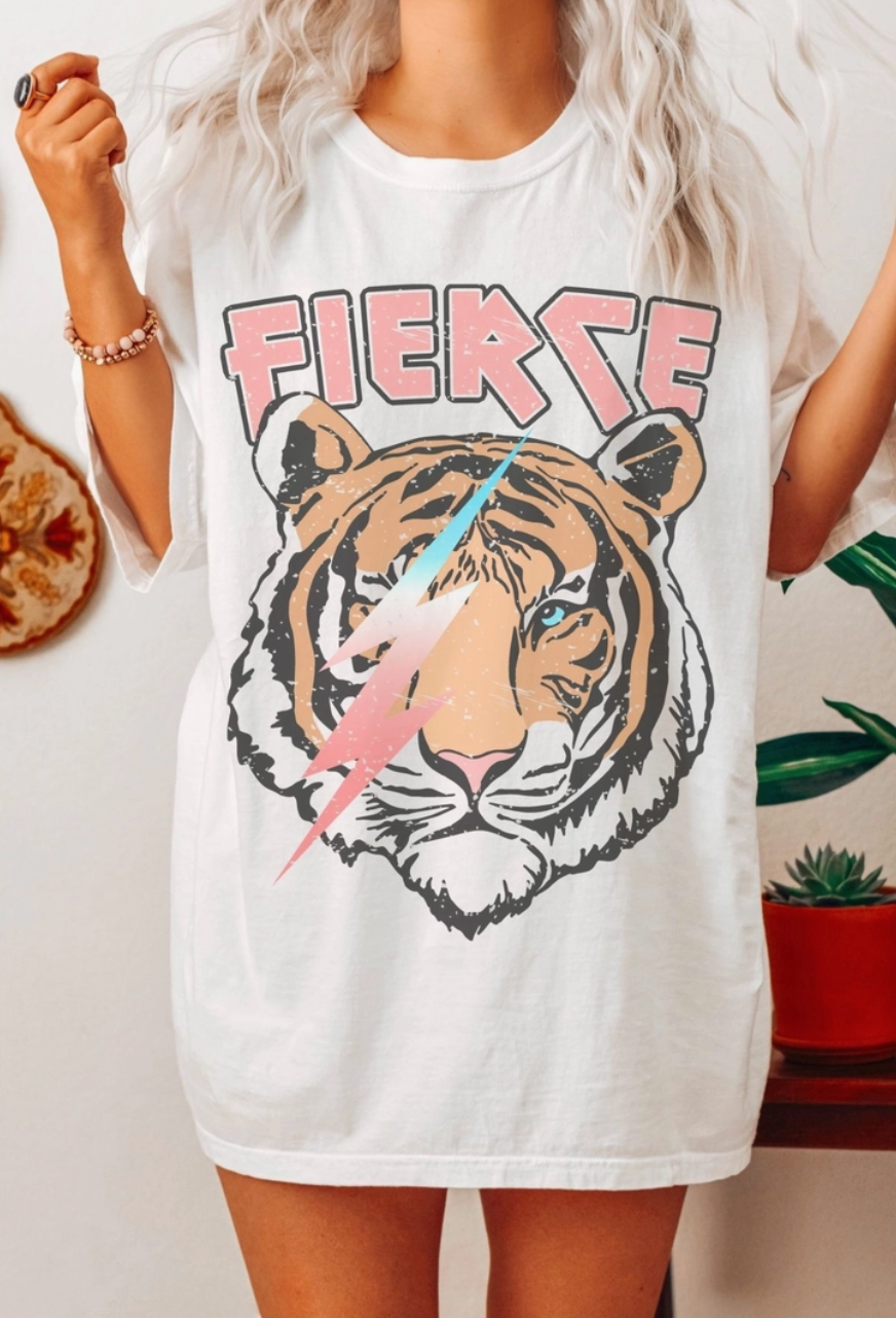 Fierce Vintage Tiger Over Sized Graphic Tee