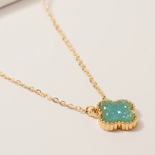 Druzy Quatrefoil Charm Necklace  AQ