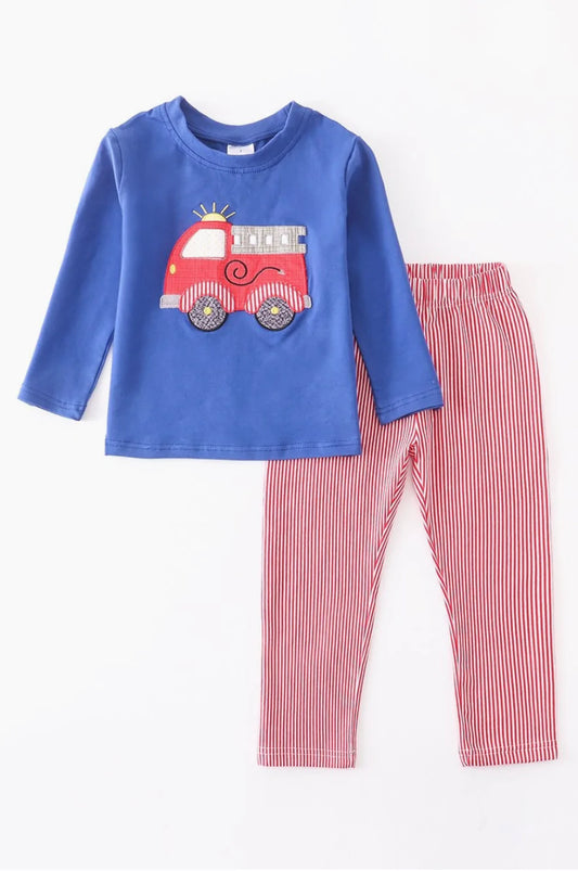 Blue Fire Engine Plaid Set