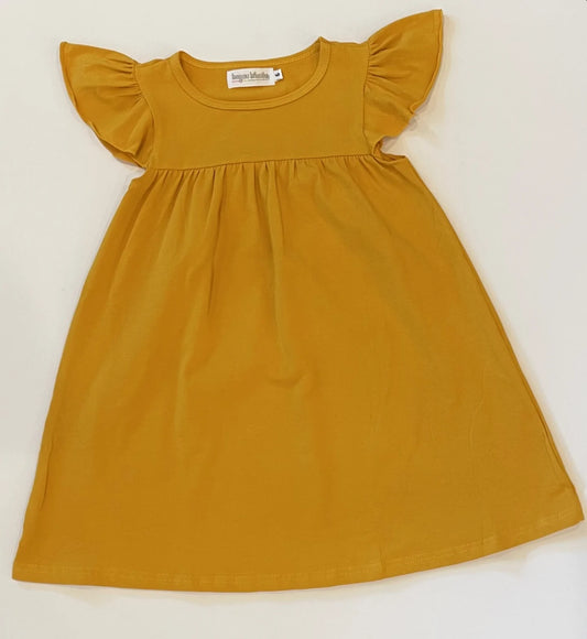 Gold Flutter Sleeve Dress