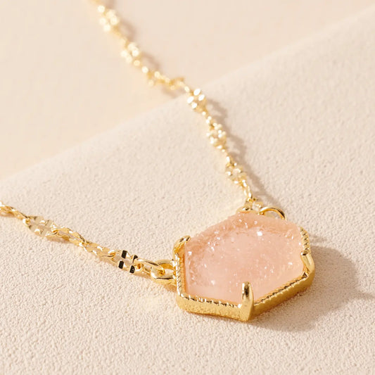 Hexagon Druzy Charm Necklace  OPK