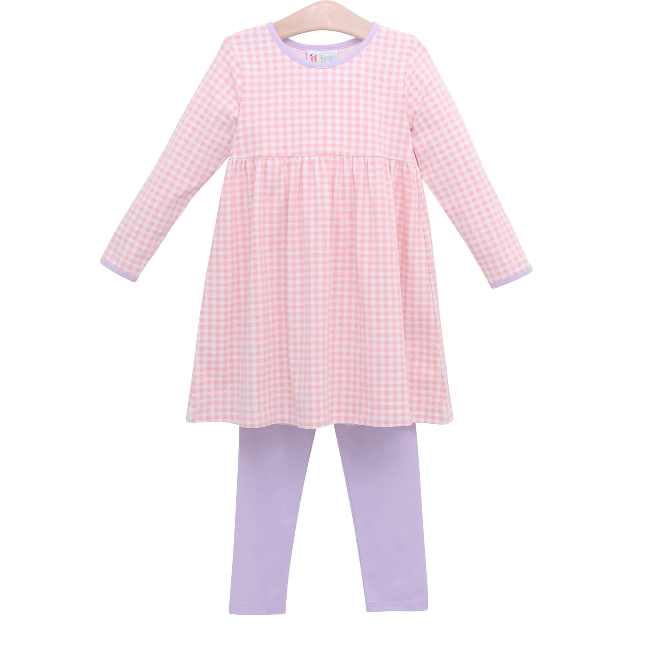 Sadie Pants Set- Light Pink Gingham & Lavender