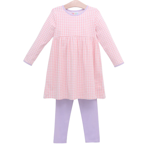 Sadie Pants Set- Light Pink Gingham & Lavender