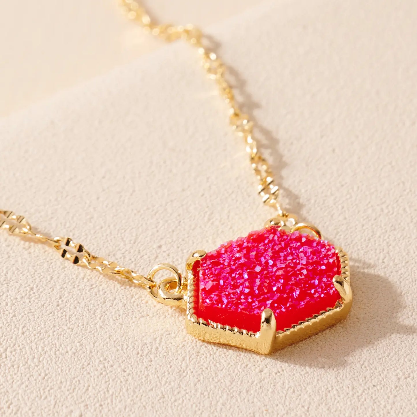 Hexagon Druzy Charm Necklace  RDAB