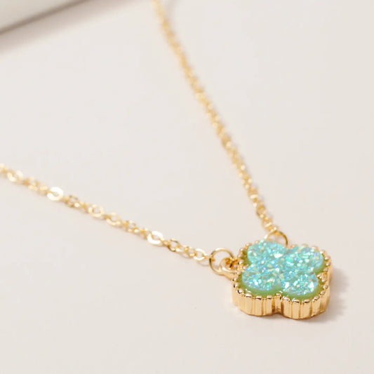 Druzy Quatrefoil Charm Necklace  TQAB